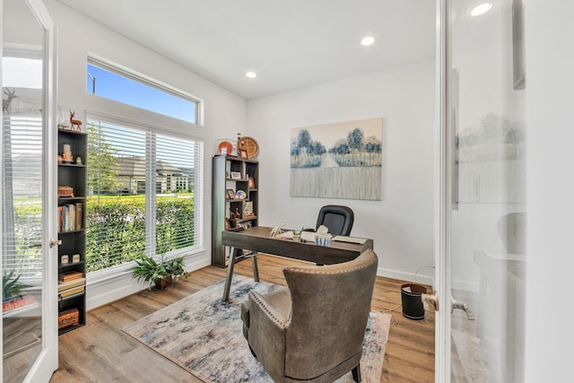 19015 Giara Pony Trl, Tomball, TX 77377 - office area featuring recessed lighting and wood finished floors