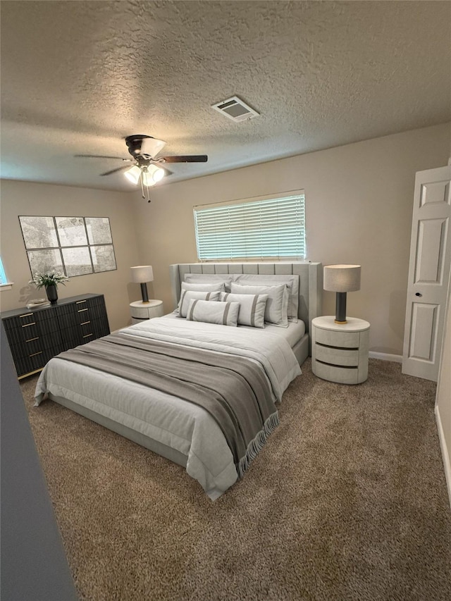 3625 Whatley Dr, Deer Park, TX 77536 - bedroom featuring carpet floors, a textured ceiling, and ceiling fan