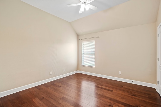 20506 Nellie Gail Trail Ln, Katy, TX 77450 - empty room with baseboards, vaulted ceiling, hardwood / wood-style flooring, and ceiling fan