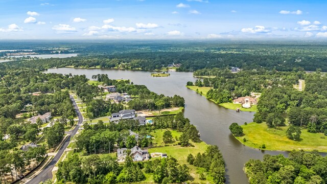 19509 Desna Dr, Porter, TX 77365 - aerial view of property's location with a nearby body of water and a heavily wooded area