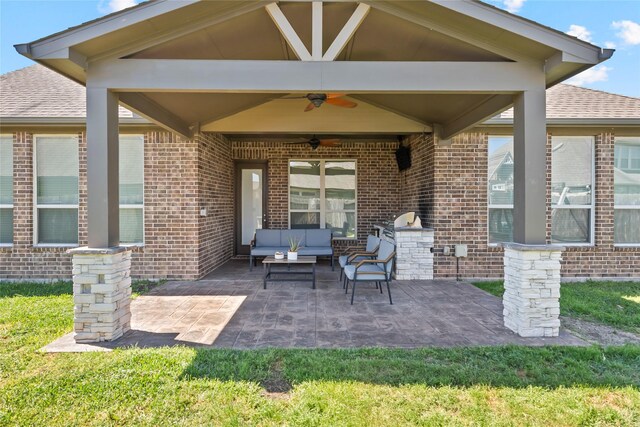 2023 Aspen Point Ln, Richmond, TX 77469 - view of patio with outdoor lounge area and ceiling fan