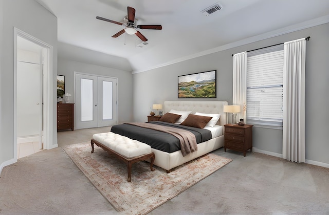 14418 Dunsmore Pl, Cypress, TX 77429 - bedroom featuring light carpet, vaulted ceiling, and ceiling fan