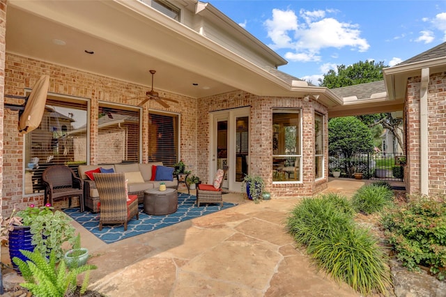 19 Royal Hampton Ct, Sugar Land, TX 77479 - view of patio with outdoor lounge area, a ceiling fan, and fence
