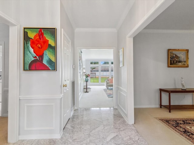 4614 Jamaica Dr, Sugar Land, TX 77479 - entrance foyer featuring marble finish flooring, ornamental molding, and carpet floors