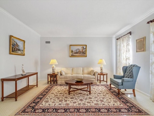 4614 Jamaica Dr, Sugar Land, TX 77479 - living room with crown molding, baseboards, and light colored carpet