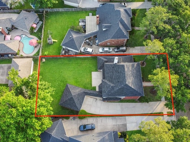 4614 Jamaica Dr, Sugar Land, TX 77479 - aerial view of residential area featuring property parcel outlined and a pool