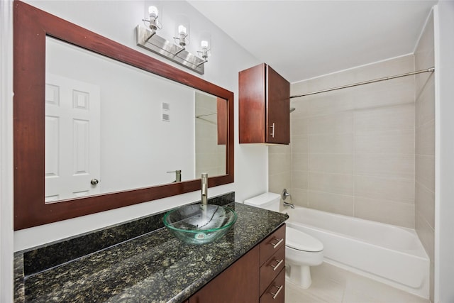 full bath with toilet, vanity, bathtub / shower combination, and tile patterned floors