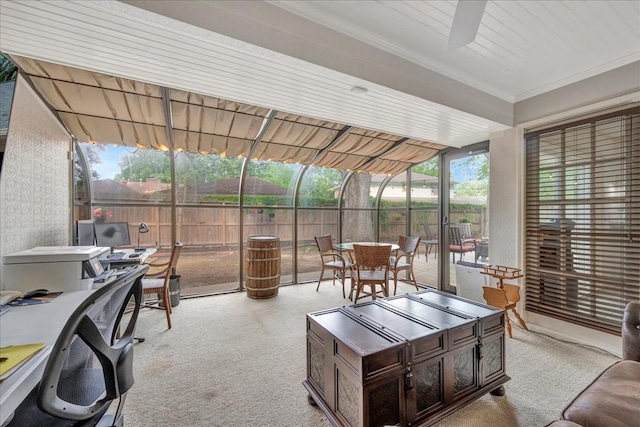 18435 Point Lookout Dr, Houston, TX 77058 - sunroom featuring exterior kitchen, a ceiling fan, and outdoor dining space