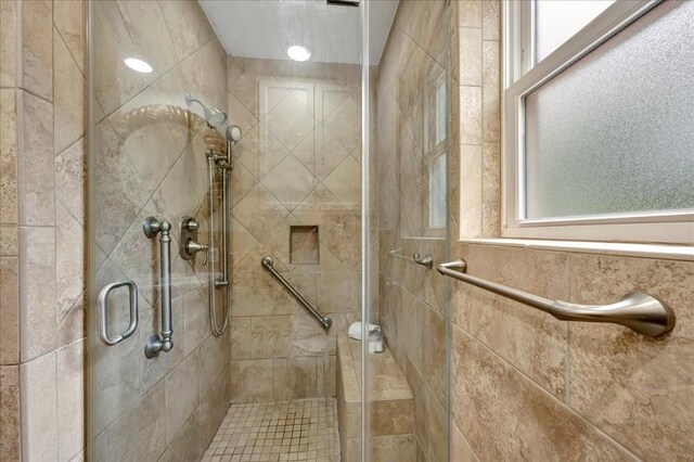 18435 Point Lookout Dr, Houston, TX 77058 - bathroom featuring plenty of natural light and a shower stall