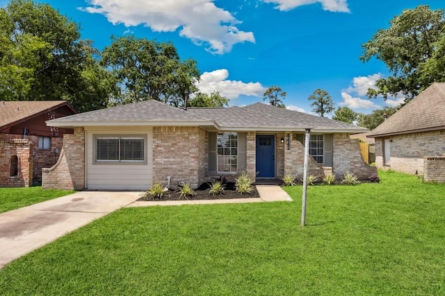 4442 Oak Shadows Dr, Houston, TX 77091 - ranch-style home with brick siding, a front lawn, a shingled roof, and central AC unit