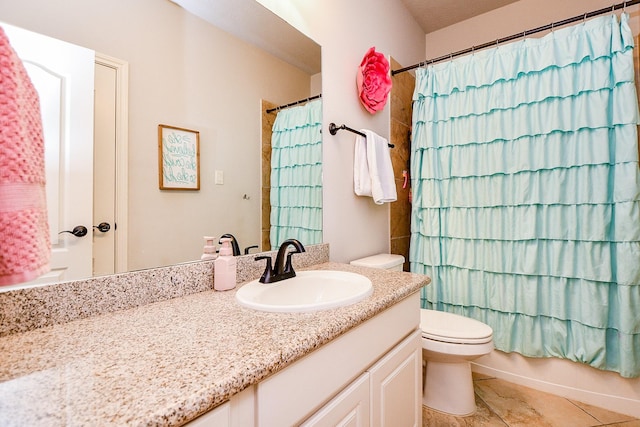 28011 Burnett Hills Ln, Fulshear, TX 77441 - bathroom with toilet, vanity, tile patterned flooring, and shower / bath combo