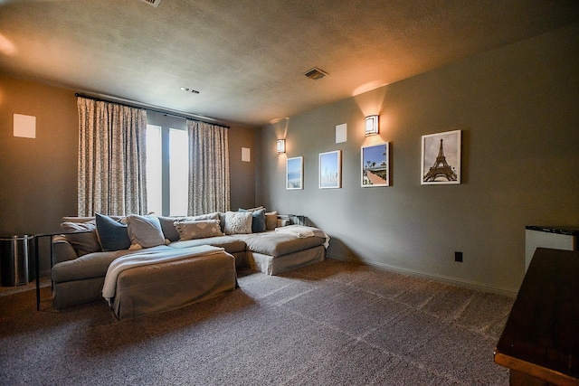 28011 Burnett Hills Ln, Fulshear, TX 77441 - living area featuring carpet flooring, a textured ceiling, and baseboards