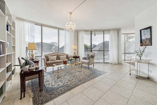1111 Bering Dr Unit 301, Houston, TX 77057 - living room featuring floor to ceiling windows, a chandelier, and tile patterned floors