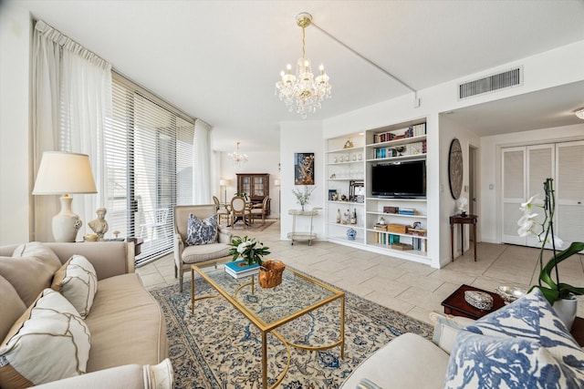 1111 Bering Dr Unit 301, Houston, TX 77057 - living room featuring a chandelier, built in features, and tile patterned floors