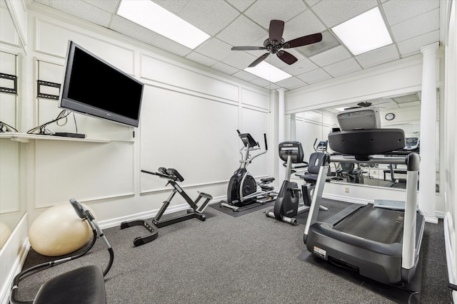 1111 Bering Dr Unit 301, Houston, TX 77057 - exercise room featuring a ceiling fan and a paneled ceiling