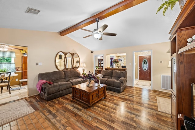 11855 23rd St, Santa Fe, TX 77510 - living room featuring a ceiling fan and dark wood-style floors