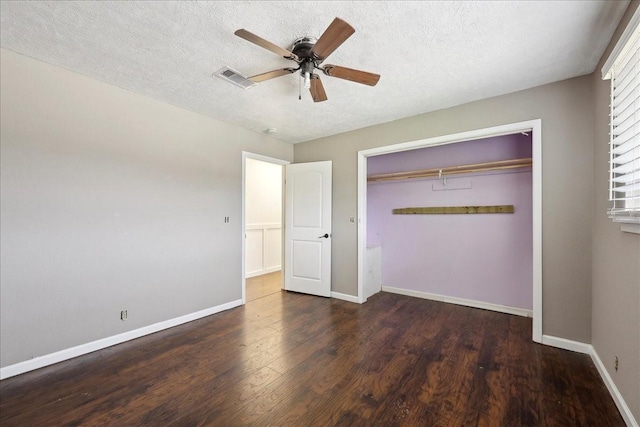 240 Berwick Dr, Bridge City, TX 77611 - unfurnished bedroom with wood finished floors, a textured ceiling, baseboards, ceiling fan, and a closet