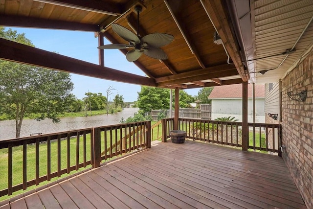 240 Berwick Dr, Bridge City, TX 77611 - wooden terrace featuring a water view and a ceiling fan
