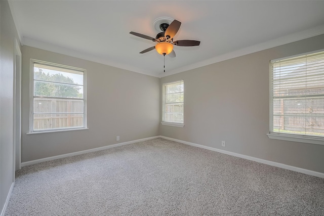 5243 Stillbrooke Dr, Houston, TX 77096 - unfurnished room featuring ornamental molding, a ceiling fan, carpet, and baseboards