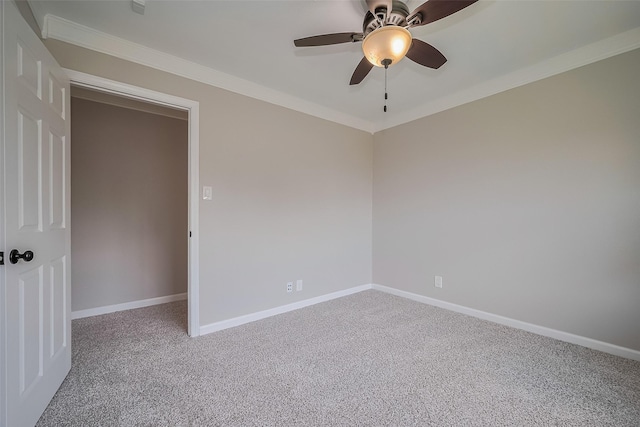 5243 Stillbrooke Dr, Houston, TX 77096 - carpeted empty room featuring a ceiling fan, baseboards, and crown molding