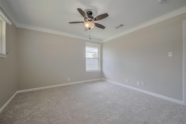 5243 Stillbrooke Dr, Houston, TX 77096 - carpeted empty room featuring a ceiling fan, ornamental molding, and baseboards