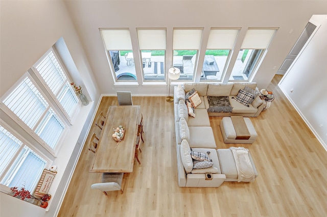 24910 Hibiscus Garden Way, Katy, TX 77493 - living room with wood finished floors, baseboards, and a towering ceiling