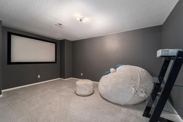 16731 Foursquare Dr, Conroe, TX 77385 - cinema with a textured ceiling, carpet flooring, and baseboards