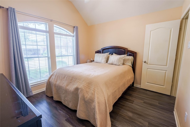 5910 Hatfield Glen Dr, Katy, TX 77449 - bedroom featuring dark wood-style flooring, multiple windows, and lofted ceiling