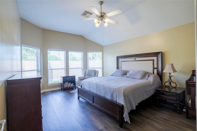 5910 Hatfield Glen Dr, Katy, TX 77449 - bedroom with dark wood finished floors, lofted ceiling, and ceiling fan