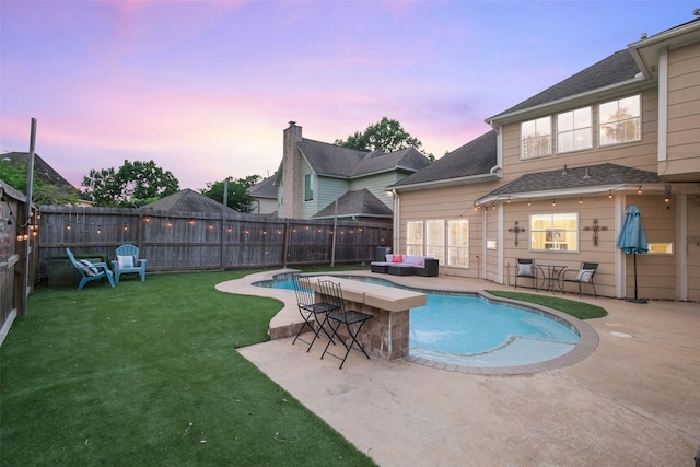 20727 Sea Pine Dr, Katy, TX 77450 - pool at dusk featuring a patio