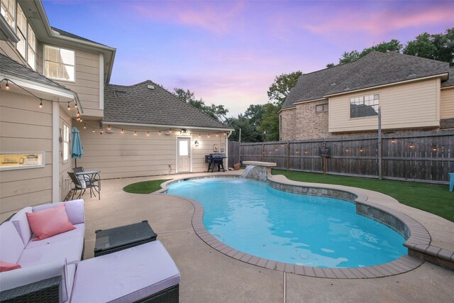 20727 Sea Pine Dr, Katy, TX 77450 - view of swimming pool with a patio area, a fenced backyard, an outdoor living space, and a grill