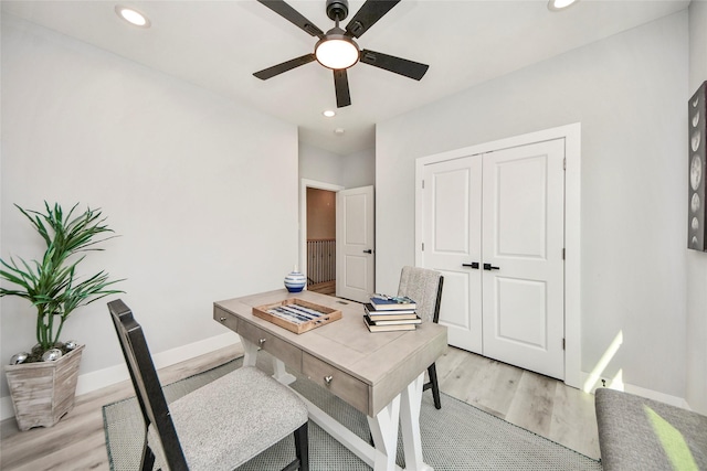 3033 Dennis St, Houston, TX 77004 - office with ceiling fan, light wood-type flooring, baseboards, and recessed lighting