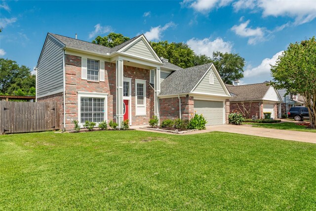 2720 Hot Springs Dr, Pearland, TX 77584 - neoclassical / greek revival house featuring brick siding, driveway, a garage, and a shingled roof