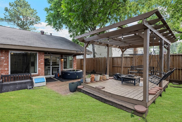 7611 Creekfield Dr, Spring, TX 77379 - wooden terrace with a pergola and a fire pit