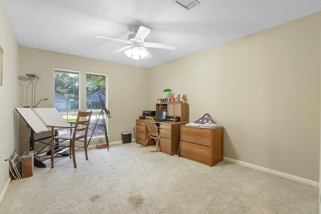 16135 Spinnaker Dr, Crosby, TX 77532 - office with carpet, baseboards, ceiling fan, and a textured ceiling