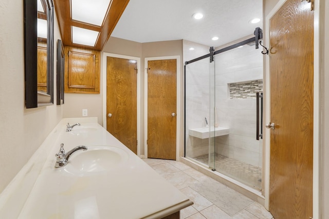 16135 Spinnaker Dr, Crosby, TX 77532 - full bath featuring a stall shower, recessed lighting, tile patterned floors, and double vanity