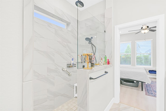 10702 Pleasant View Dr, Missouri City, TX 77459 - full bath with a walk in shower and ceiling fan