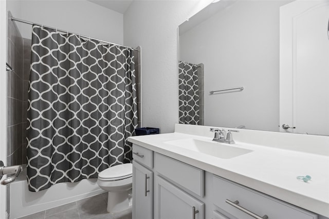 6422 Tiburon Lakes Dr, Katy, TX 77493 - bathroom with vanity, toilet, tile patterned floors, and shower / bath combination with curtain