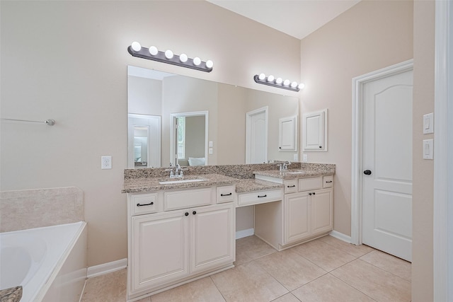 16747 Highland Country Dr, Cypress, TX 77433 - bathroom featuring double vanity, tile patterned floors, and a bath