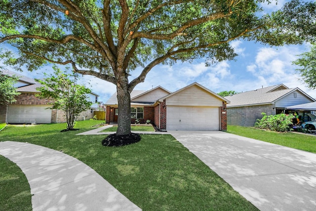 5818 Taylan Ln, Rosenberg, TX 77471 - single story home with a garage, brick siding, concrete driveway, and a front lawn