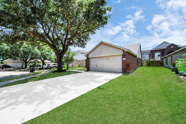 5818 Taylan Ln, Rosenberg, TX 77471 - view of side of property featuring concrete driveway, brick siding, a garage, and a residential view