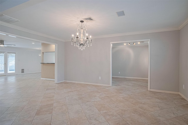 9647 Winsome Ln, Houston, TX 77063 - empty room featuring a chandelier, baseboards, and crown molding