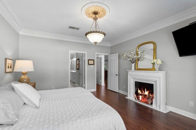 15106 Cranbourne Dr, Houston, TX 77062 - bedroom with ornamental molding, wood finished floors, a warm lit fireplace, and baseboards