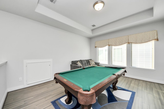 1935 Creekwood Cv, Missouri City, TX 77459 - game room with a raised ceiling, pool table, and wood finished floors