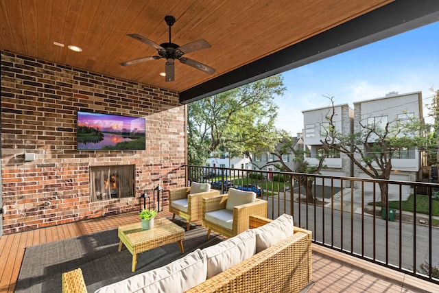 2621 Greenbriar Dr, Houston, TX 77098 - view of patio with an outdoor living space with a fireplace and ceiling fan