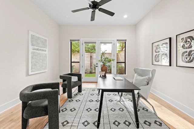2621 Greenbriar Dr, Houston, TX 77098 - office space featuring light wood-style floors, baseboards, a ceiling fan, and recessed lighting