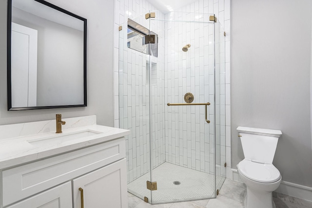 2216 Francis St, Houston, TX 77004 - bathroom featuring a stall shower, toilet, vanity, and baseboards