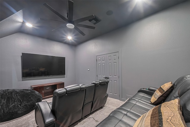 11316 Misty Morning St, Pearland, TX 77584 - carpeted cinema room featuring ceiling fan and vaulted ceiling