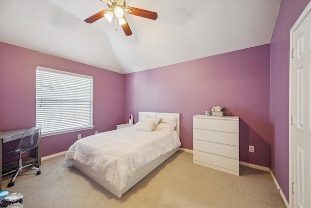 5206 Spring Oak Dr, Pasadena, TX 77505 - carpeted bedroom with lofted ceiling, baseboards, an office area, and a ceiling fan