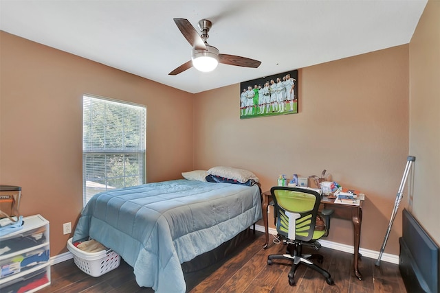 34606 Lake Side Dr, Brookshire, TX 77423 - bedroom with baseboards, wood finished floors, and ceiling fan